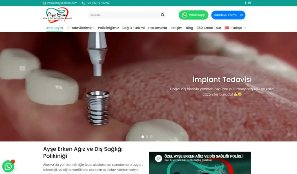 Dt. Ayşe Erken web sitesi ekran görüntüsü